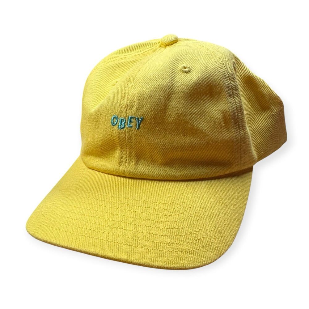 Obey Yellow Snapback Hat Adjustable Teal Logo Cap Baseball Cap Retro Skater